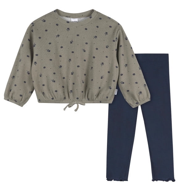 Gerber Toddler Girl Top & Leggings Green Floral 2-Pack Set, Sizes 2-5T