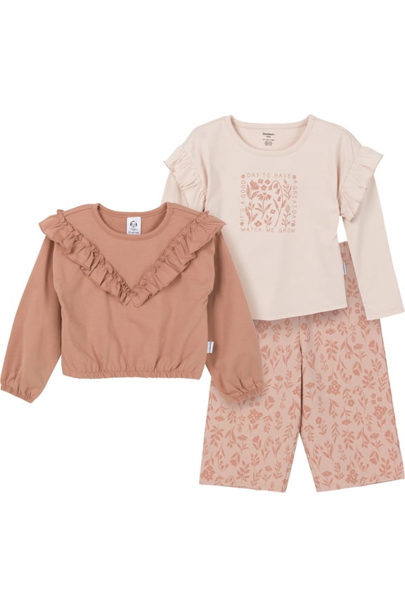 Toddler Girl Tops and Pants Outfit Set, 3-Piece, Sizes 2T-5T