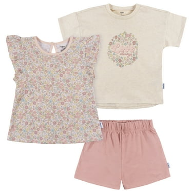 Gerber Toddler Girl Tops and Short Outfit Set, 3-Piece, Sizes 12 Months - 5 T