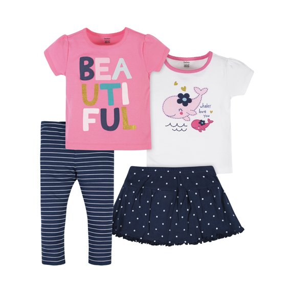 Gerber Toddler Girls Shirts, Skirted Panty, & Pants Set 4-Piece (12 Months-5T)