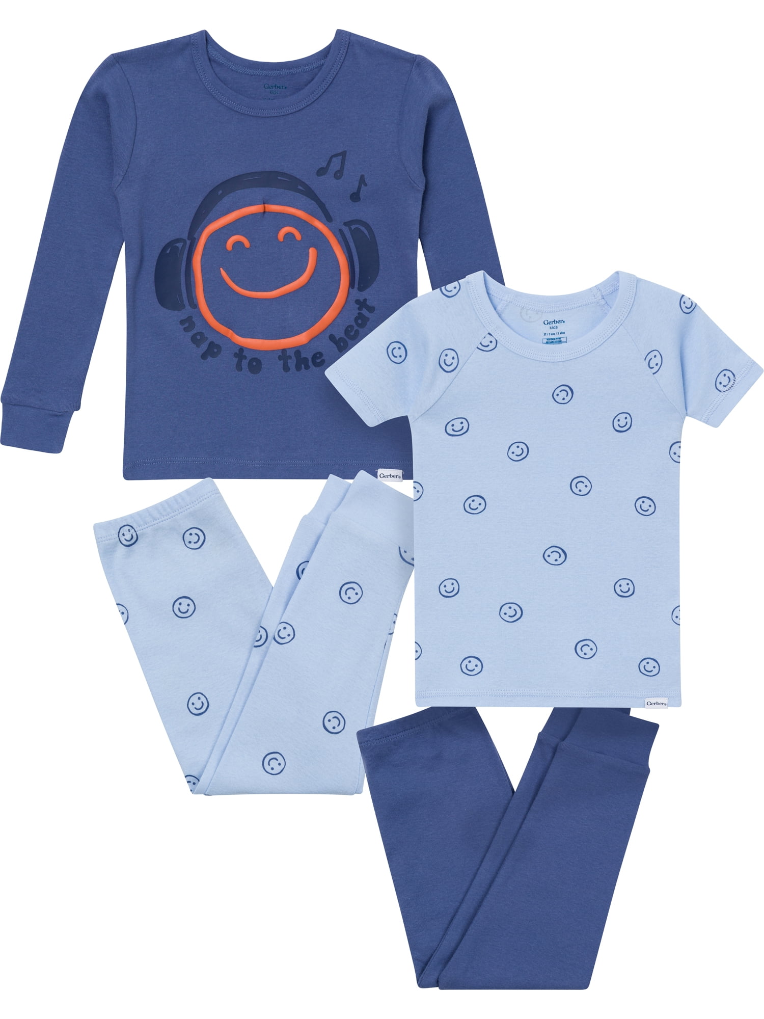 Gerber Toddler Neutral Tight Fitting Pajama Set, 4-Piece, Sizes 12 Months - 5T