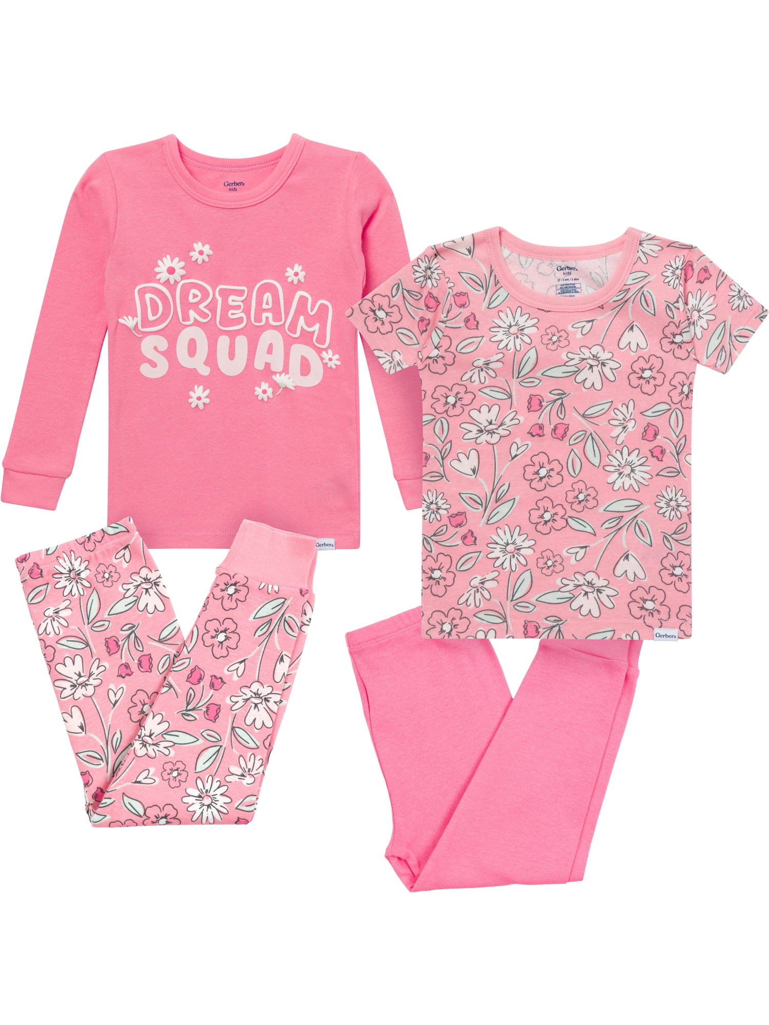 Gerber Toddler Neutral Tight Fitting Pajama Set, 4-Piece, Sizes 12 Months - 5T