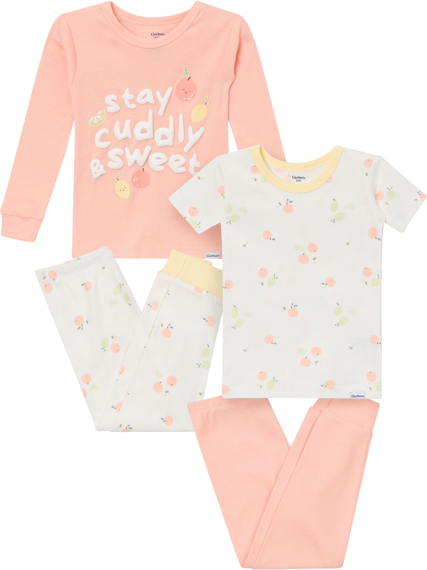 Gerber Toddler Neutral Tight Fitting Pajama Set, 4-Piece, Sizes 12 Months - 5T