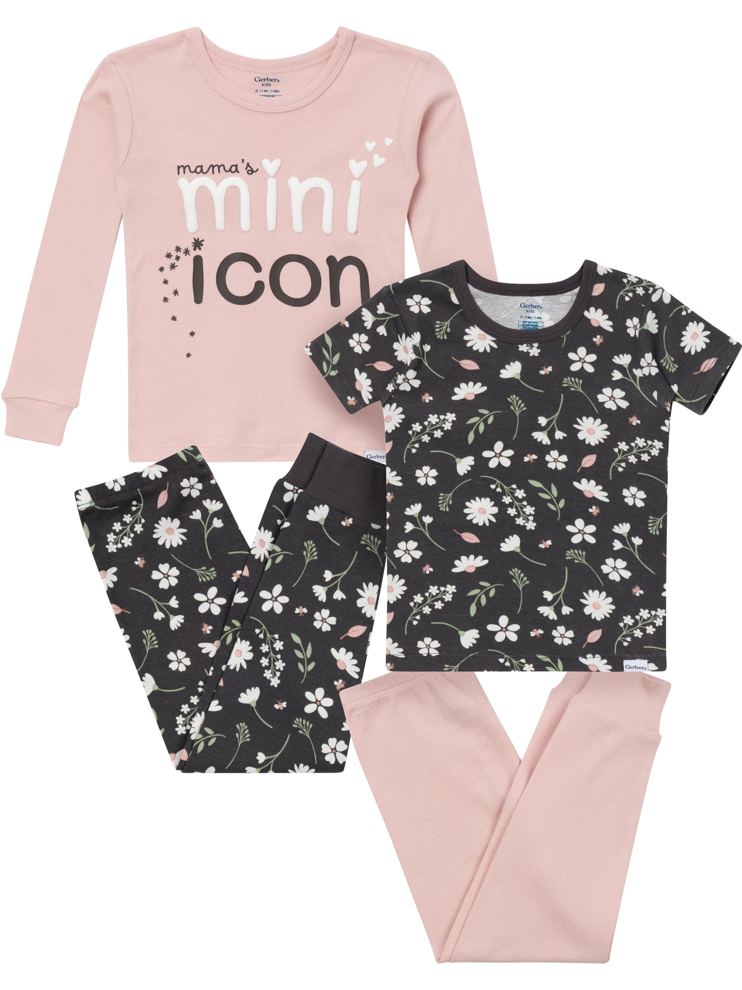 Gerber Toddler Neutral Tight Fitting Pajama Set, 4-Piece, Sizes 12 Months - 5T