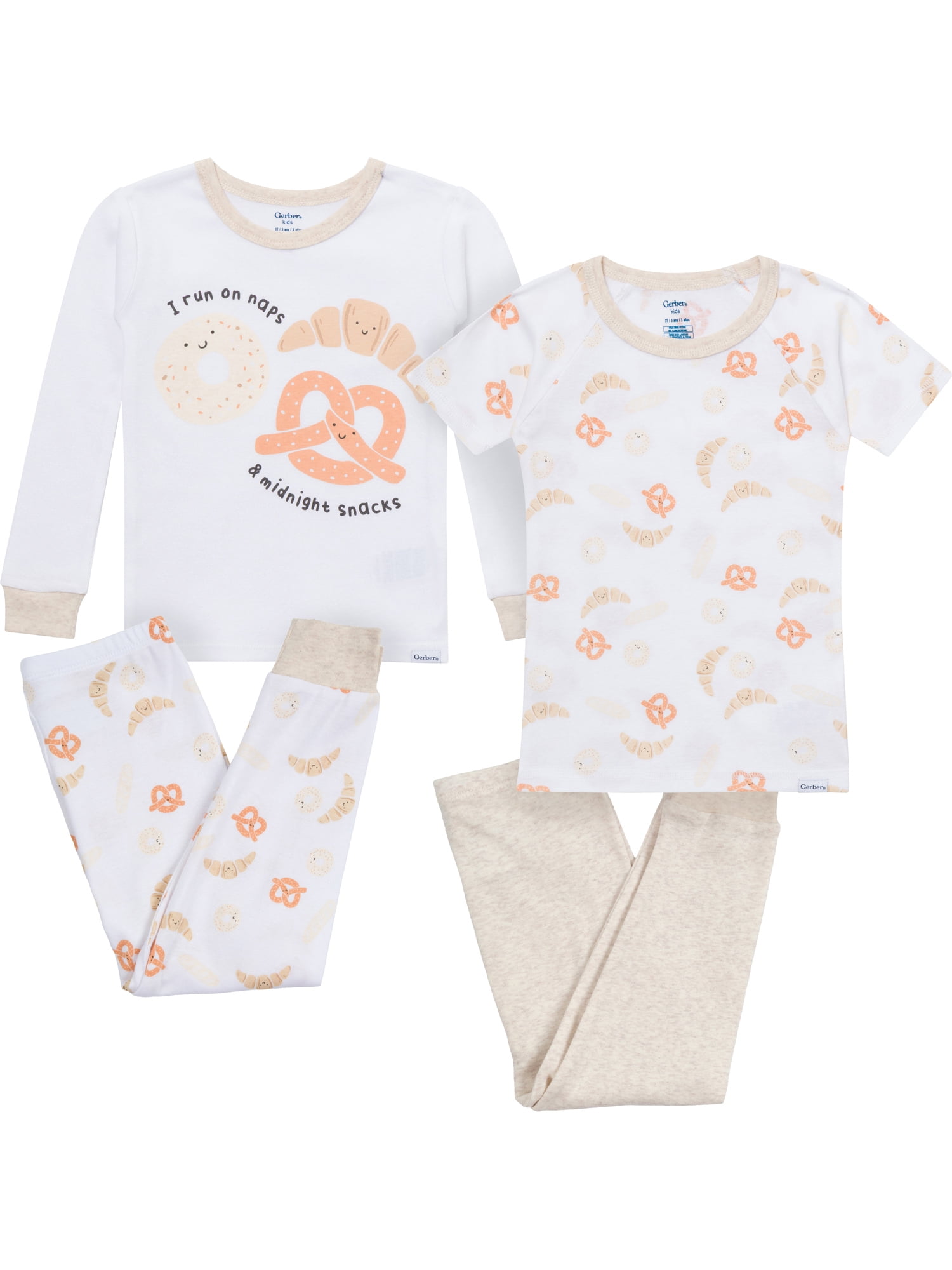 Gerber Toddler Neutral Tight Fitting Pajama Set, 4-Piece, Sizes 12 Months - 5T