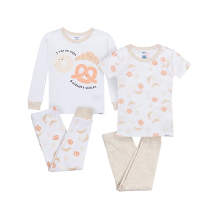 Gerber Toddler Neutral Tight Fitting Pajama Set, 4-Piece, Sizes 12 Months - 5T
