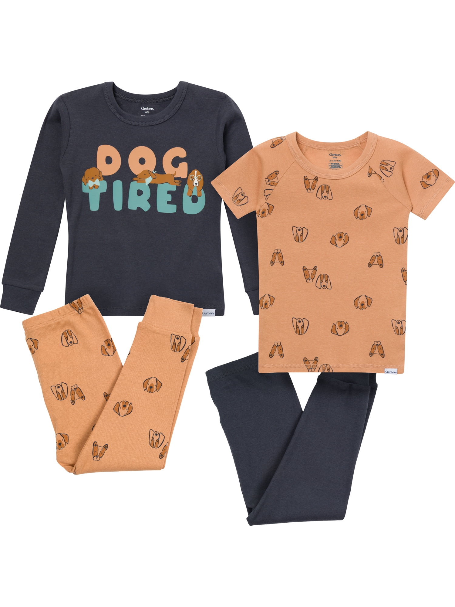 Gerber Toddler Neutral Tight Fitting Pajama Set, 4-Piece, Sizes 12 Months - 5T