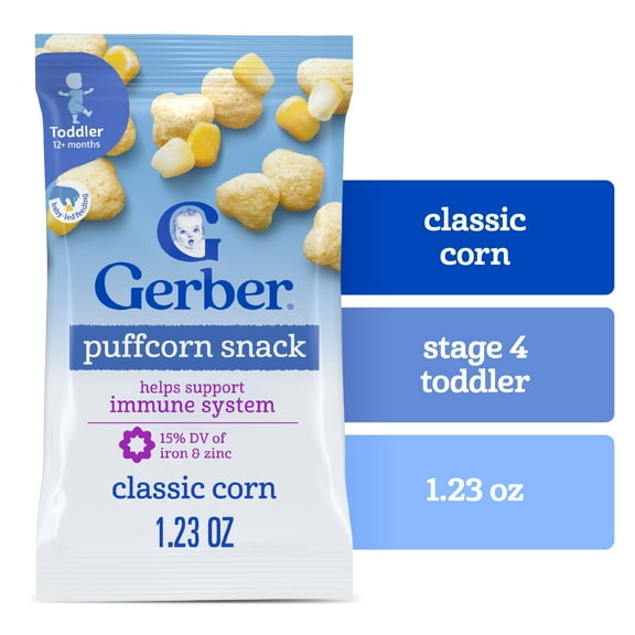 Gerber Toddler Snacks, Classic Corn Puffcorn Snack, Kernel Free, Toddler Food 1.23 oz