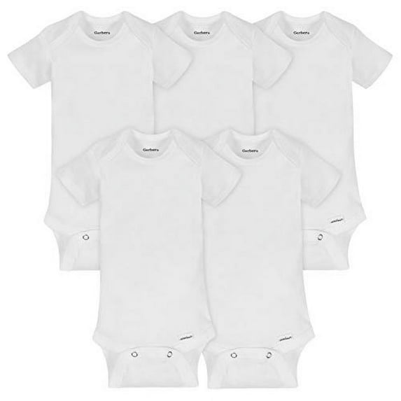 Gerber Baby 5-pack Or 15 Multi Size Organic Short Sleeve Onesies Bodysuits infant and toddler bodysuits, White 5 Pack, 0-3 Months US