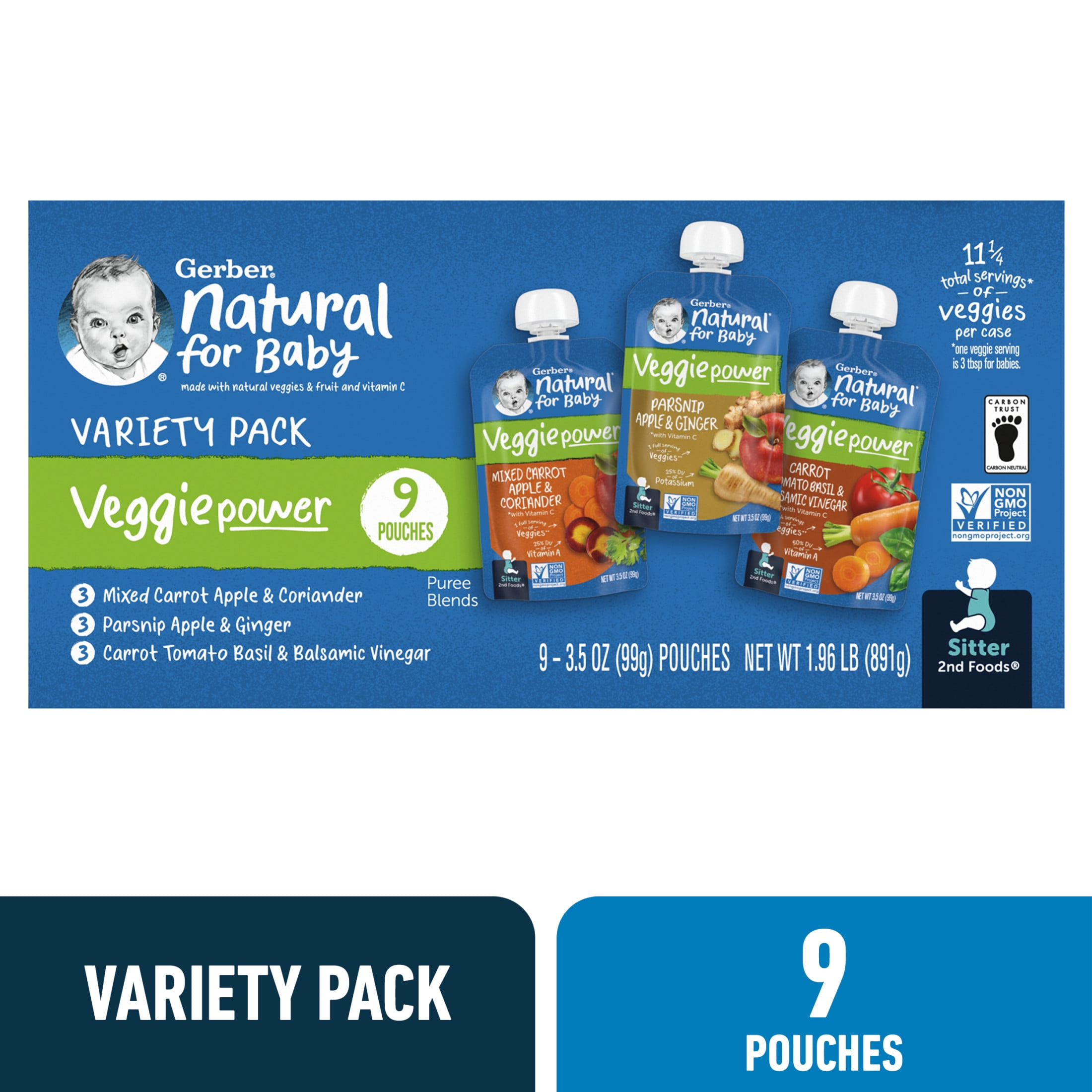 Gerber Veggie Power, Baby Food Variety Pack, 3.5 oz Pouches (9 Pack)
