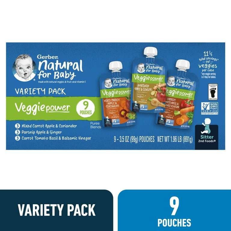 Gerber Veggie Power, Baby Food Variety Pack, oz Pouches (9