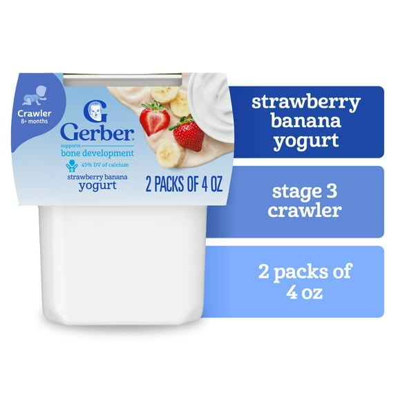 Gerber Yogurt Blends Stage 3 Baby Snacks Banana Strawberry, 4 oz Tubs (Pack of 2)