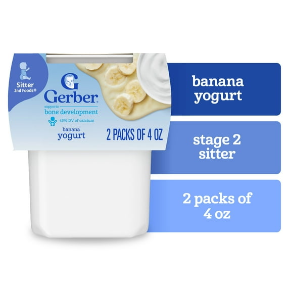 Gerber Yogurt Blends Stage 3 Baby Snacks Banana, 4 oz Tubs (Pack of 2)