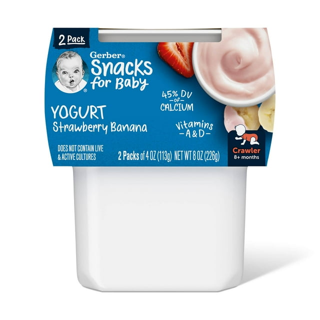 Gerber Yogurt Blends Stage 3 Baby Snacks Banana Strawberry, 4 oz Tubs