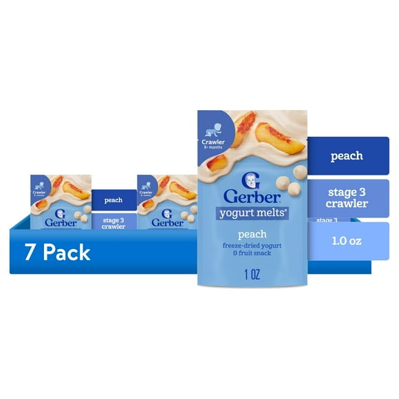 (7 pack) Gerber Stage 3 Baby Food Snacks, Peach Yogurt Melts, 1 oz Bag