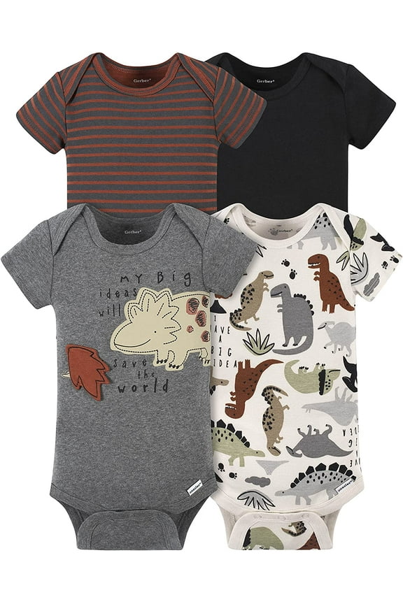 baby-boys 4-pack Short Sleeve Onesies Bodysuits 0-3 Months Dino Grey