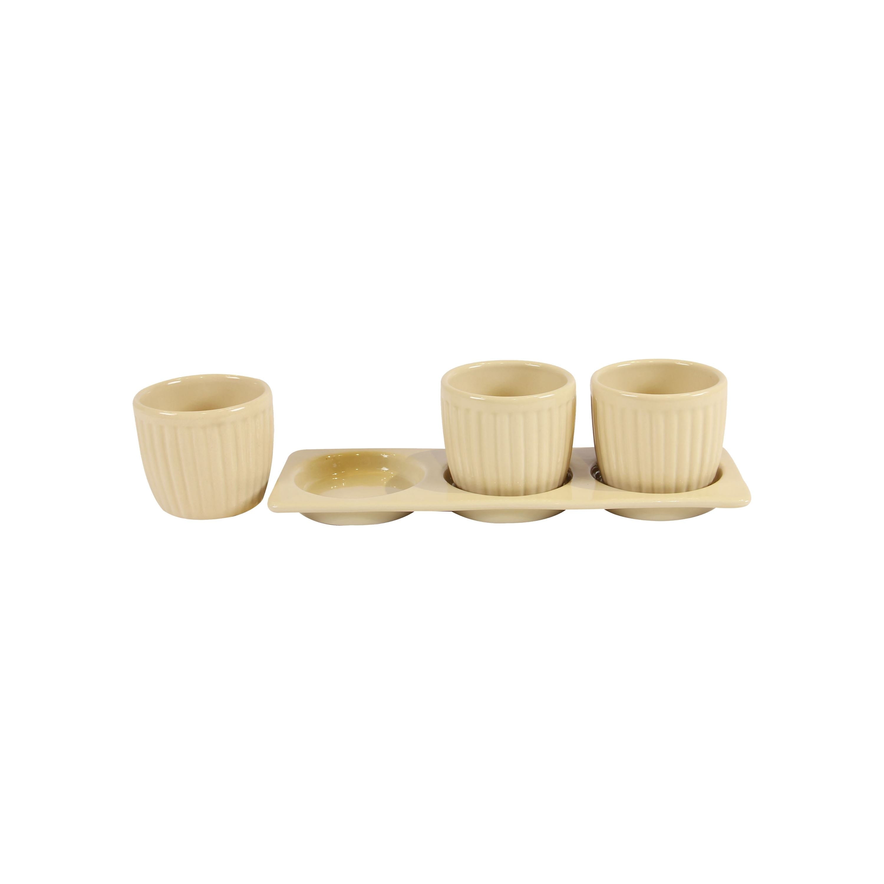 Ivory Ceramic Planter Set with Tray for Indoor Plants