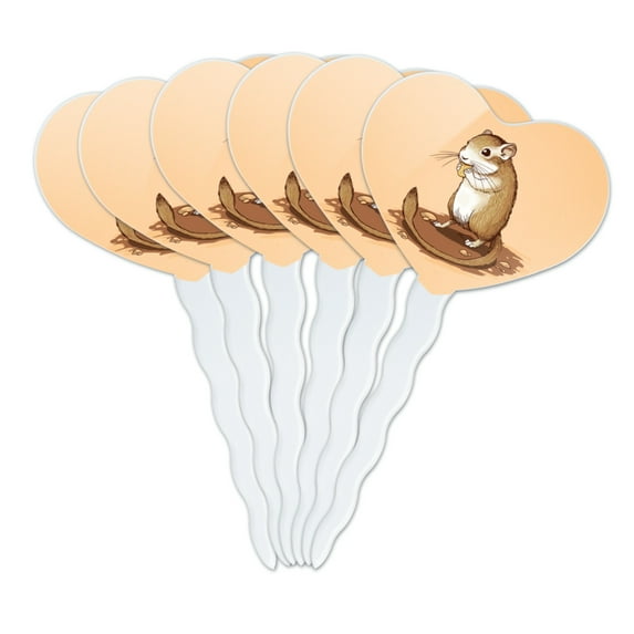 Gerbil Cute Rodent Pet Heart Love Cupcake Picks Toppers Decoration Set of 6