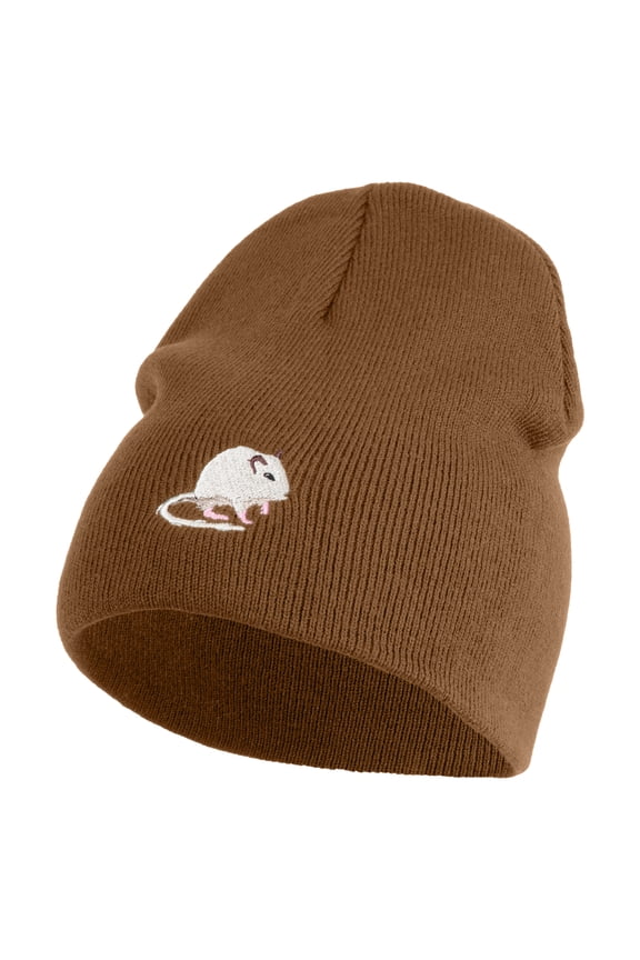 Gerbil Embroidered 8 Inch Solid Knit Short Beanie Made in USA - Coyote Brown OSFM