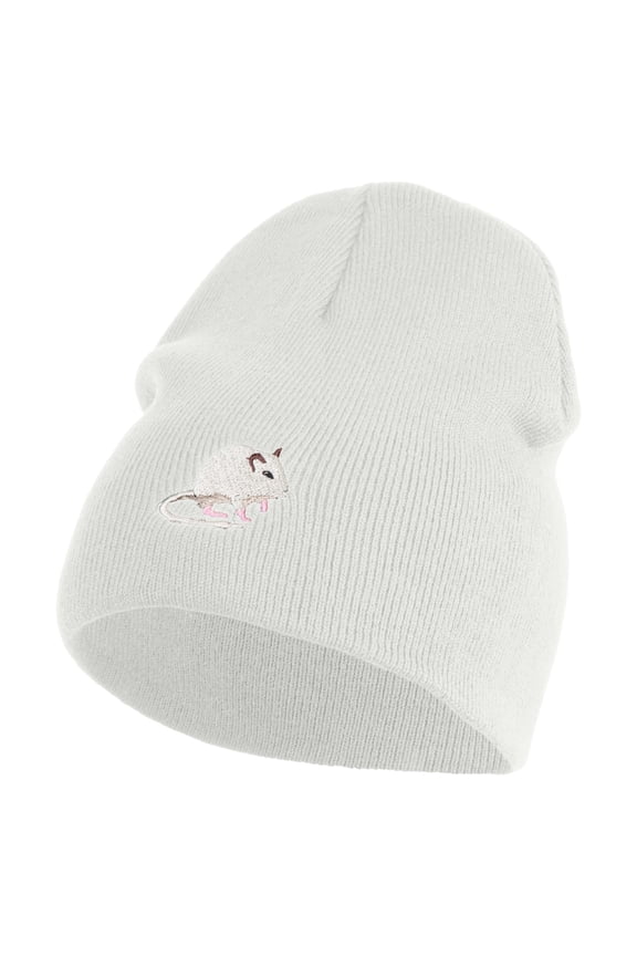 Gerbil Embroidered 8 Inch Solid Knit Short Beanie Made in USA - white OSFM
