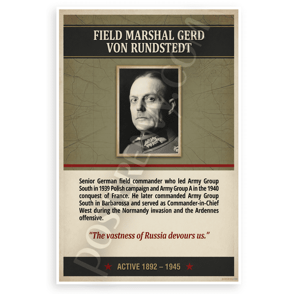 Gerd von Rundstedt Field Marshal WWII Military History 12x18 US Made Poster