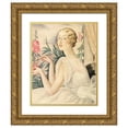thumbnail image 1 of Gerda Wegener 12x14 Gold Ornate Wood Frame and Double Matted Museum Art Print Titled - Woman in White Dress Sitting at Window Sill, 1 of 4