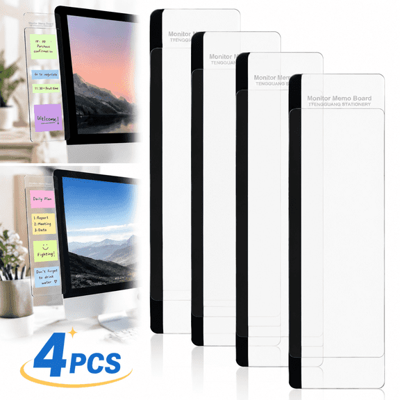 Ustris New Monitor Memo Board, 4PCS Transparent Computer Monitor Side Panel Creative Desktop Memo Board, Acrylic Desktop Computer Sticky Note Holder for Home Office