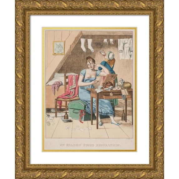 Gerhard Ludvig Lahde 19x24 Gold Ornate Framed and Double Matted Museum Art Print Titled - A Fallen Girl's Biography. No. 3 (1811)