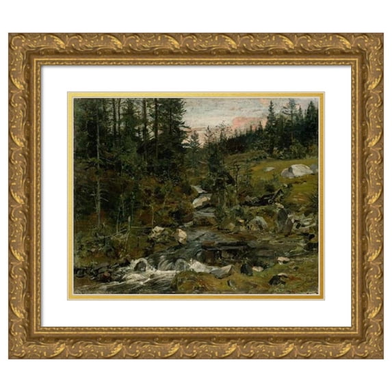 Gerhard Munthe 14x12 Gold Ornate Wood Frame and Double Matted Museum Art Print Titled - Brook at Oylo (1879)