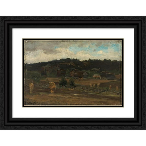 Gerhard Munthe 18x13 Black Ornate Wood Framed Double Matted Museum Art Print Titled - Sheaves of Grain (1876)