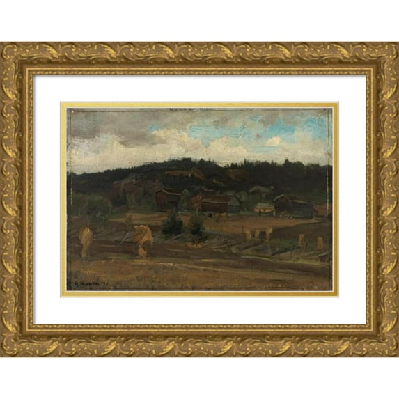 Gerhard Munthe 24x17 Gold Ornate Framed and Double Matted Museum Art Print Titled - Sheaves of Grain (1876)