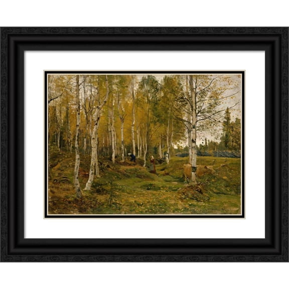 Gerhard Munthe 24x18 Black Ornate Framed Double Matted Museum Art Print Titled: Birch Trees in Autumn (1880)