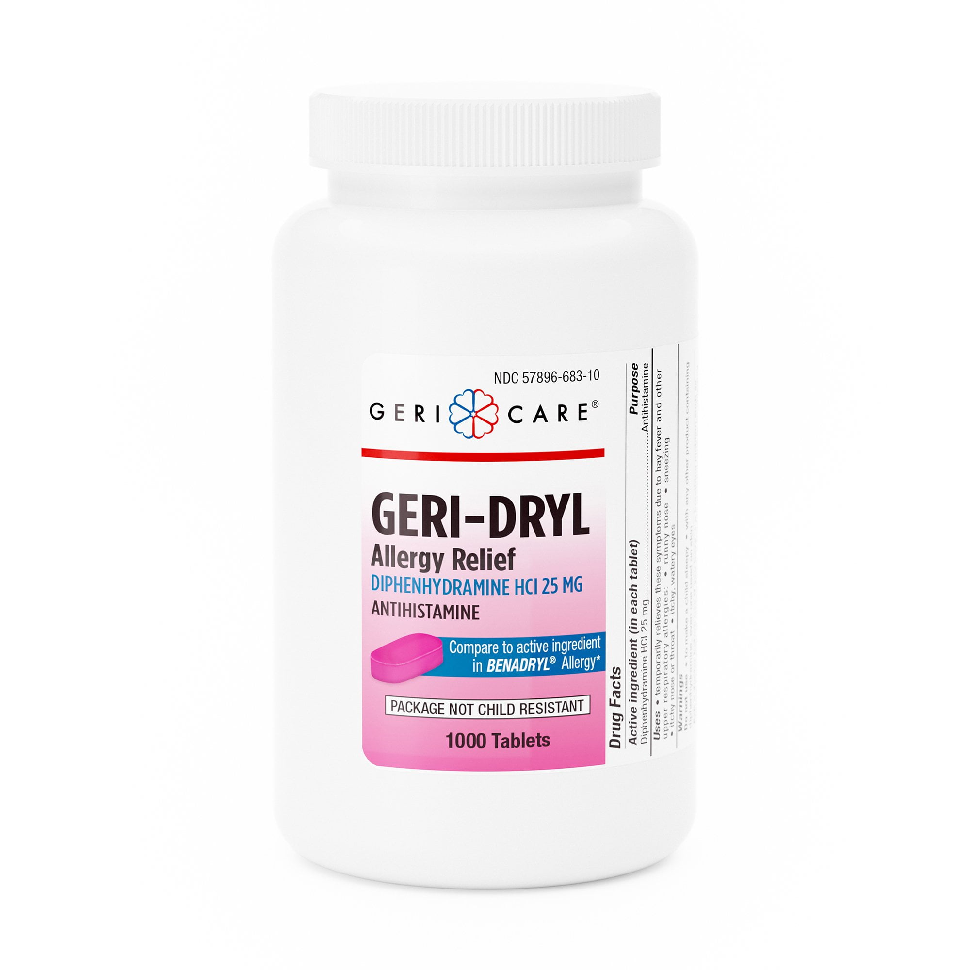 Geri-Care Allergy Relief 25 mg Diphenhydramine HCl Tablet, 1,000 per Bottle