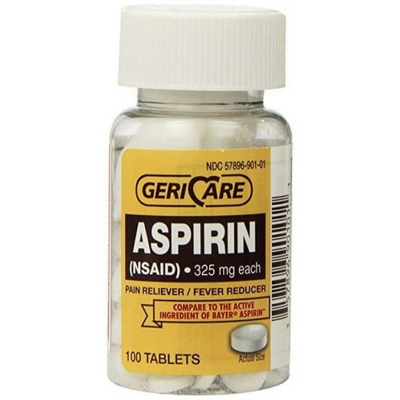 Geri Care Aspirin Tablets, Pain Reliever/Fever Reducer, 325 mg (Bottle of 100)