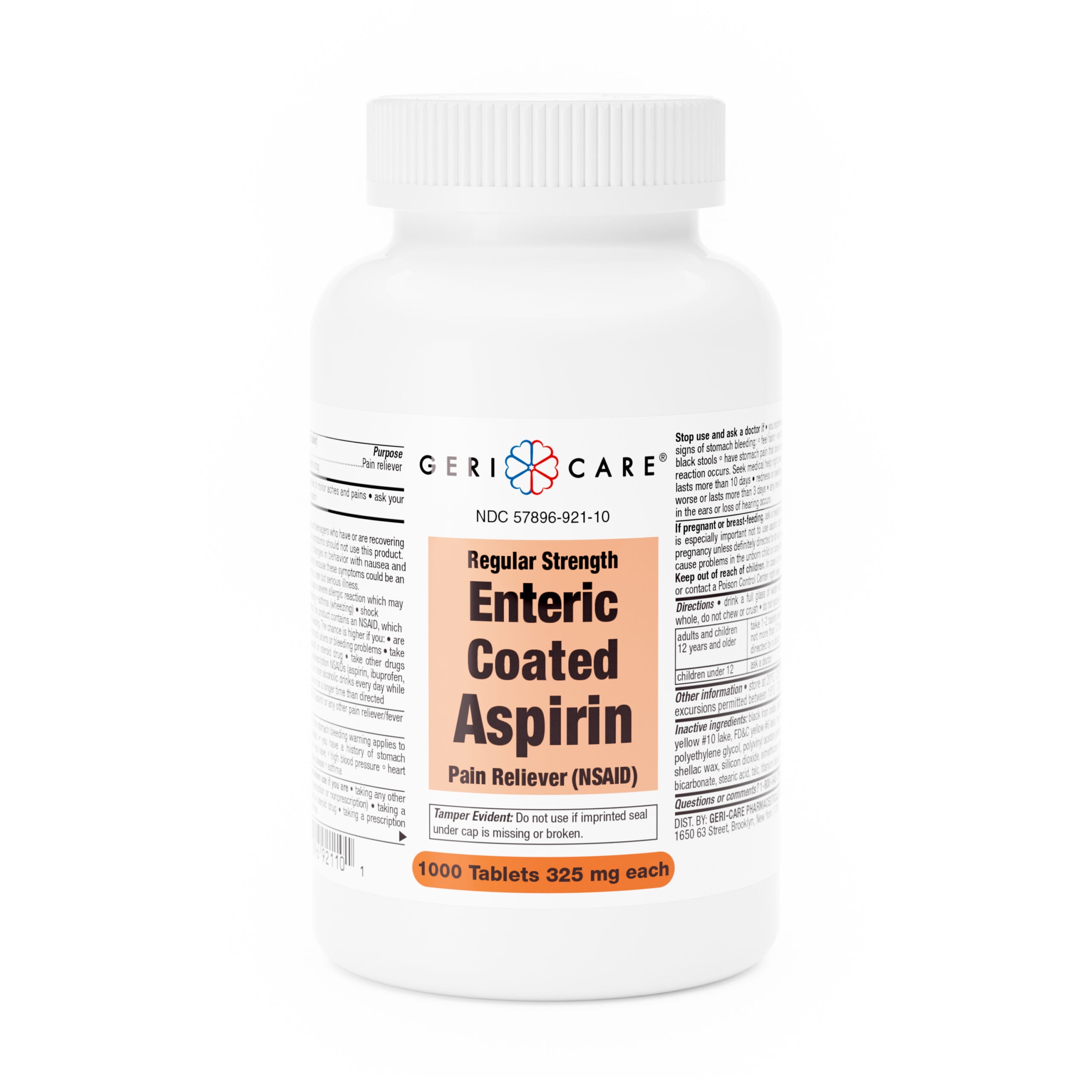 GeriCare Enteric Coated Aspirin, 325 mg Strength, 1,000 Tablets per