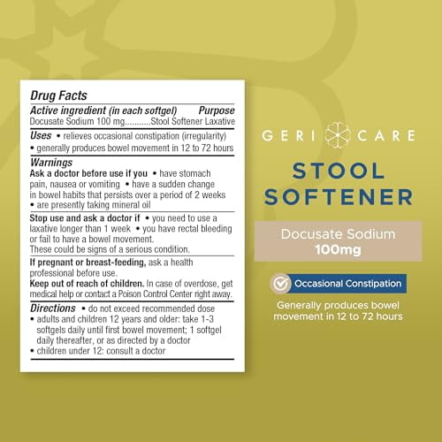 GeriCare Docusate Sodium Stool Softener, 100mg Softgels (Bottle of