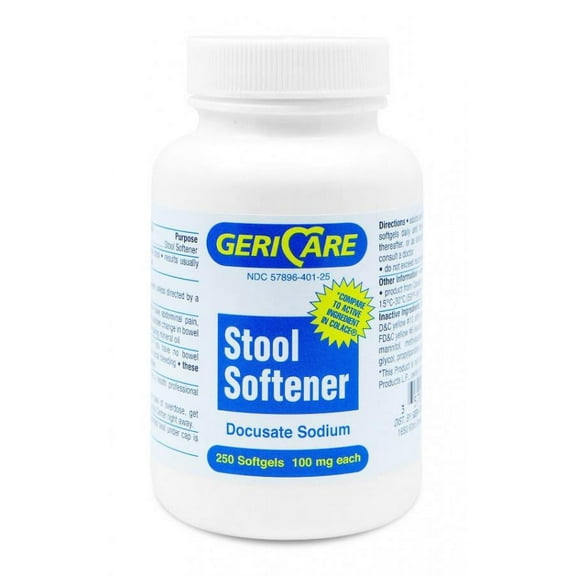 GeriCare Stool Softener, 100 mg Strength, One Bottle of 250 Softgels