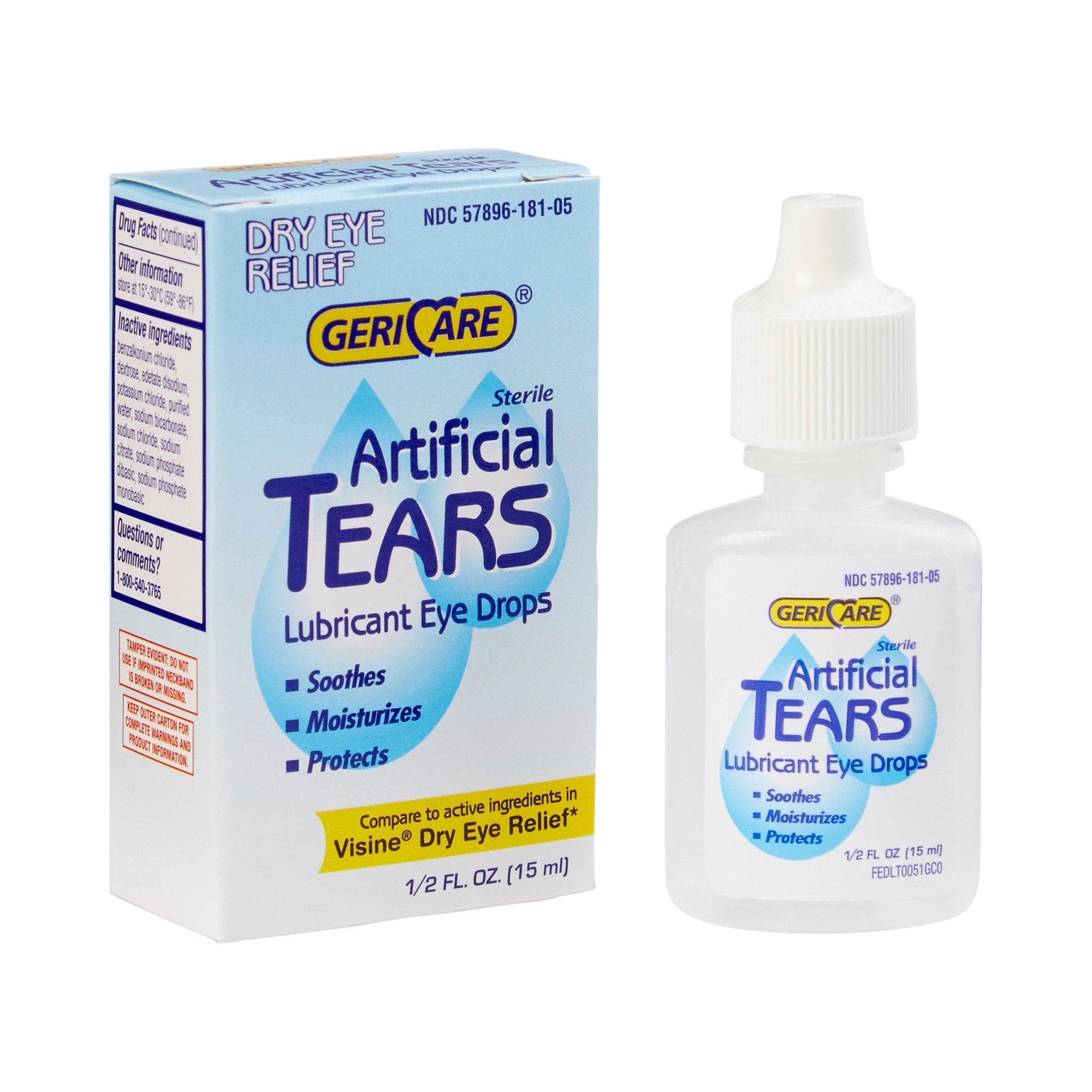 MCKESSON Gericare Artificial Tears, Dry Eye Relief Lubricating Drops, 1/2 oz, 14.79 Count, 1 Pack