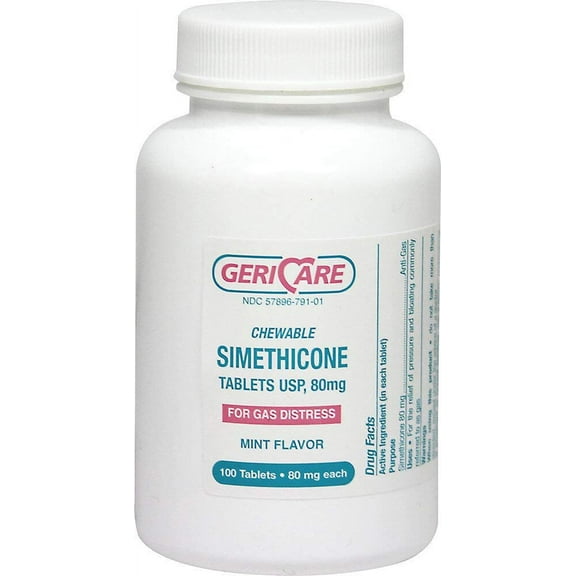 Gericare Simethicone Tablets for Gas Distress, Adults, 80mg (Bottle of 100)