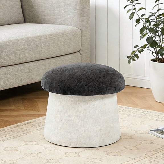 Gericco 20" Chenille Storage Ottoman Mushroom Shape Foot Rest Stool with Removable Top No Assembly,Black