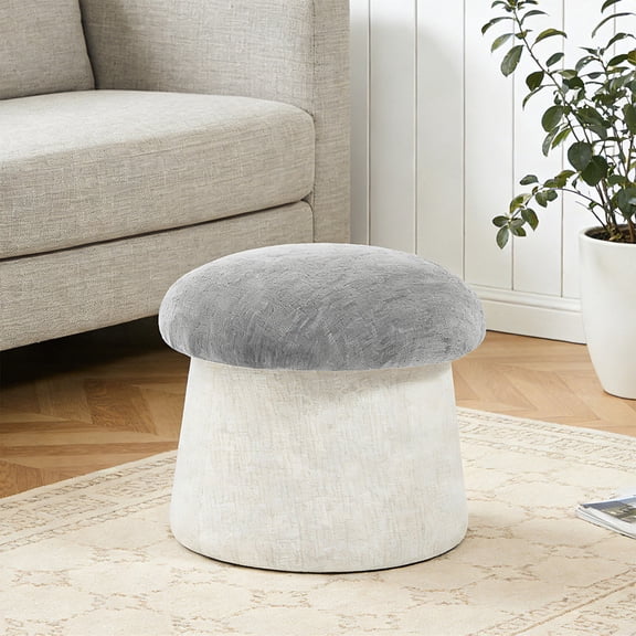 Gericco 20" Chenille Storage Ottoman Mushroom Shape Foot Rest Stool with Removable Top No Assembly,Grey