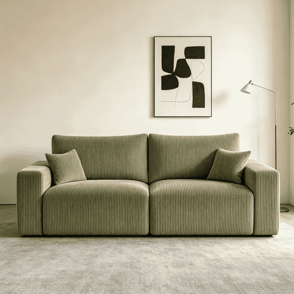 Gericco 79" Modular Sectional Sofa,Boneless Cloud Couch and Corduroy Fabric ,No Assembly Required for Apartment Living Room Office,Green