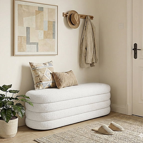 Gericco Ample Storage Space Ottomans, Linen Beige Solid Print, 17.70x49.20x18.10 in