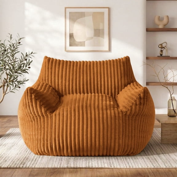 Gericco Bean Bag Chair,Compressed Foam Filled Lazy Couch for Adults,Giant Bean Bag Chair with Armrest Ergonomic Lazy Sofa, Orange