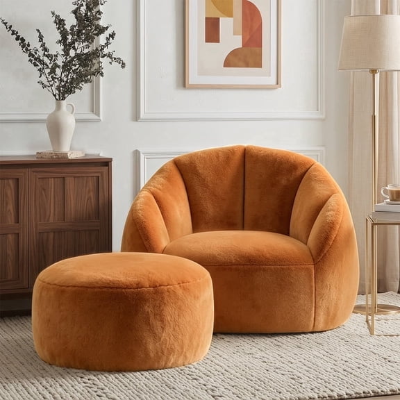 Gericco Oversized Bean Bag Chair with Ottoman, Compressed Memory Foam Fill & Footrest Included, for Living Rooms, Bedrooms, Game Rooms, Orange