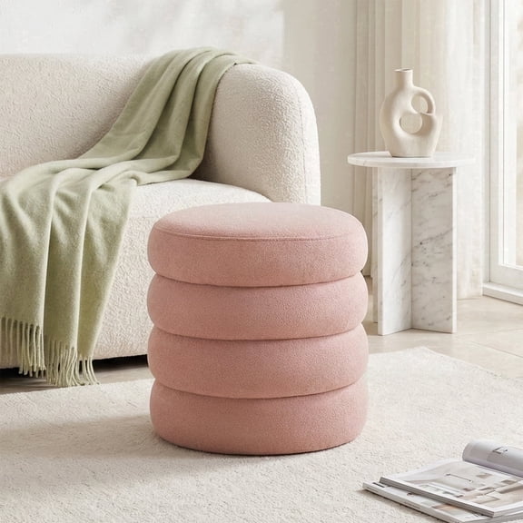 Gericco 16.1" Round Boucle Storage Ottoman with Hidden Compartment No Assembly Required for Living Room,Pink