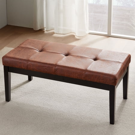 Gericco Upholstered Tufted Entryway Bench, Bedroom Bench for End of Bed, Dining Bench for Kitchen, Living Room, Fabric Solid Wood Indoor Bench (Brown)