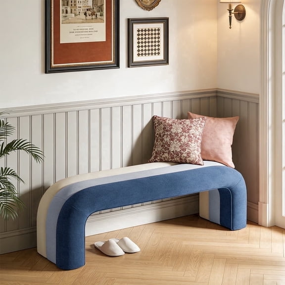 Gericco Upholstered Waterfall Bench,Entryway Bench for Living Room, Bedroom and Hallway, Navy