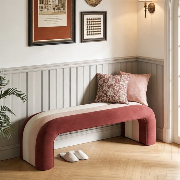 Gericco Upholstered Waterfall Bench,Entryway Bench for Living Room, Bedroom and Hallway, Pink