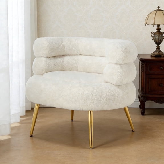 Gericco Wide Accent Chair, Boucle Upholstery, Metal Legs for Living Room & Bedroom, Beige